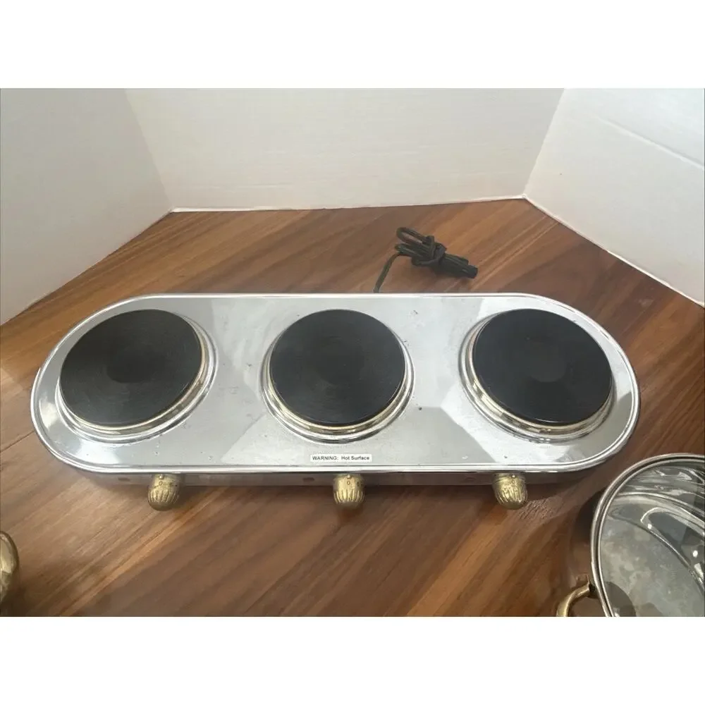 Command Performance Stainless/ Gold Buffet Cookware Set 3 Pots Lids & Warmer VTG